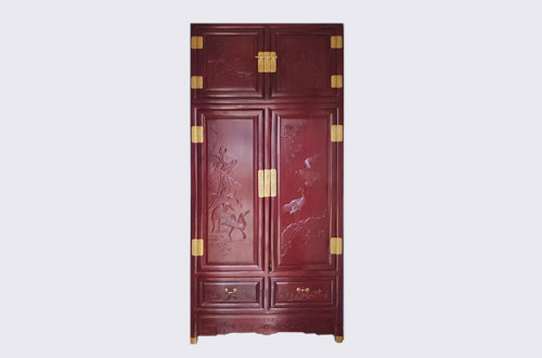 徽州高端中式家居装修深红色纯实木衣柜